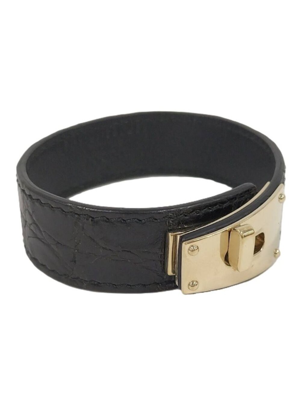 Gucci Bangle Leather Black Gold Bracelet